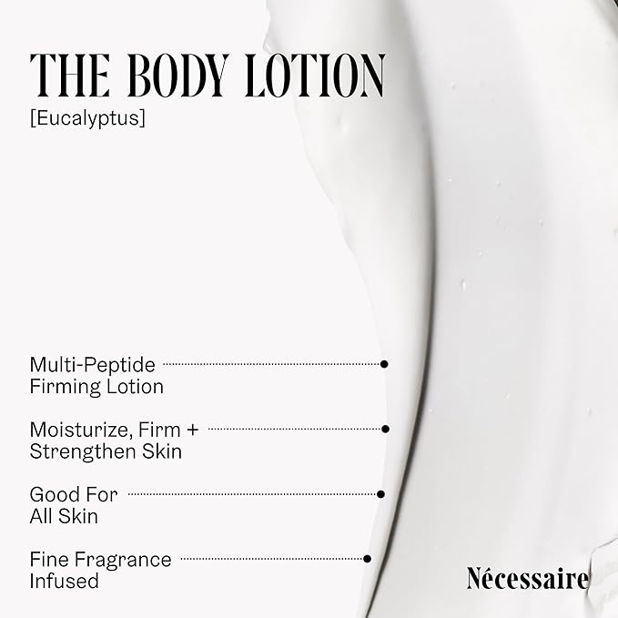 Nécessaire The Body Lotion with Pump. Eucalpytus. Multi-Peptide Firming Lotion to Moisturize, Firm, Strengthen. 2.5% Niacinamide, Vitamin C/E + Omega 6/9. 450ml / 15.2 fl oz-FemmiqueWomen