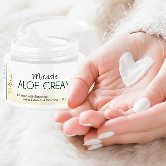 Deluvia Miracle Aloe Cream | Face & Body Moisturizer with Vitamin E & Organic Aloe Vera | Hydrating, Soothing for Dry Skin, Anti-Wrinkle, Acne Scars, Rosacea, Psoriasis, Eczema - 8 oz-FemmiqueWomen
