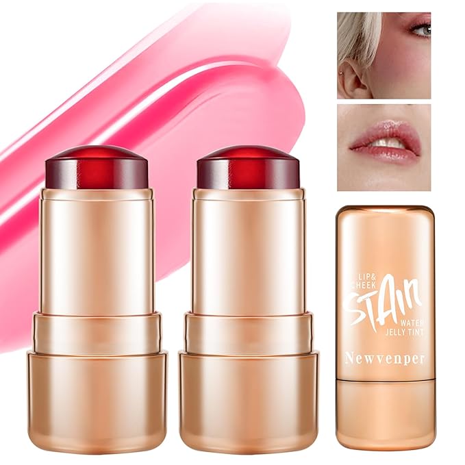 2pcs Jelly Blush Stick, Multi-purpose Lip and Cheek Colour Stick, Jelly Texture Waterproof, Moisturising and Long-lasting, Non-sticky, Create Watercolour Makeup Effect for Women and Girls 1#-FemmiqueWomen