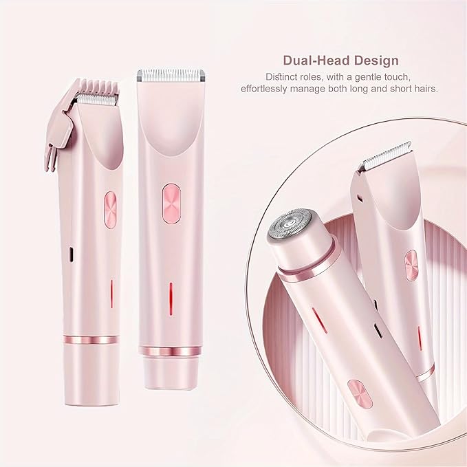 2025 Womens Shaver Dual-Head Bikini Trimmer for Women 2-in-1 Women's Body Shaver USB Charge Waterproof Painless Electric Razors for Silk Skin (Pink)-FemmiqueWomen