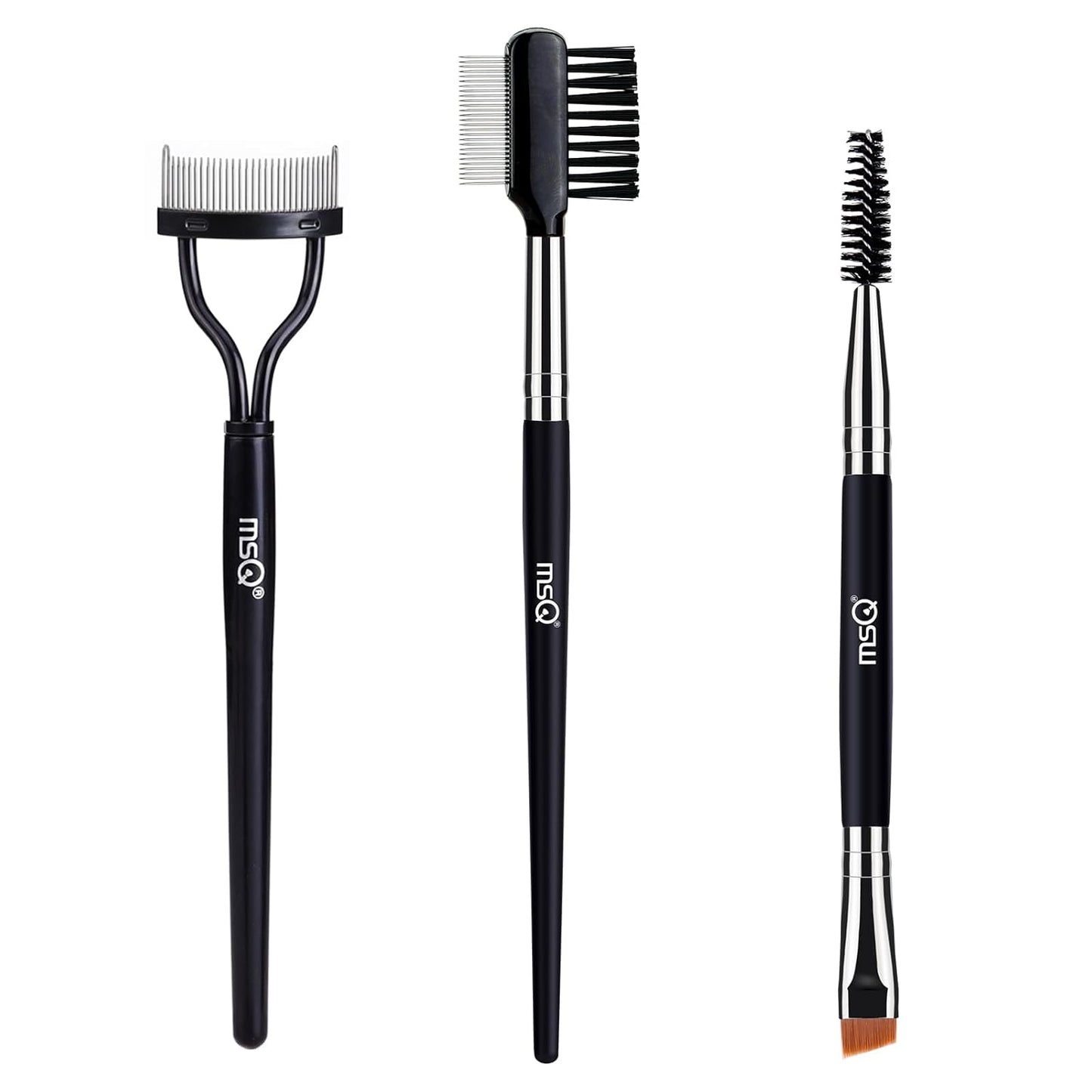MSQ Eyebrow Brush and Comb Eyelash Brush Eyelash Separator Eye Brow Comb & Spoolie Brush Professional Mascara Brushes Eyebrow Eyelash Grooming Brush Eye Makeup Tools Set (3 PCS)-FemmiqueWomen