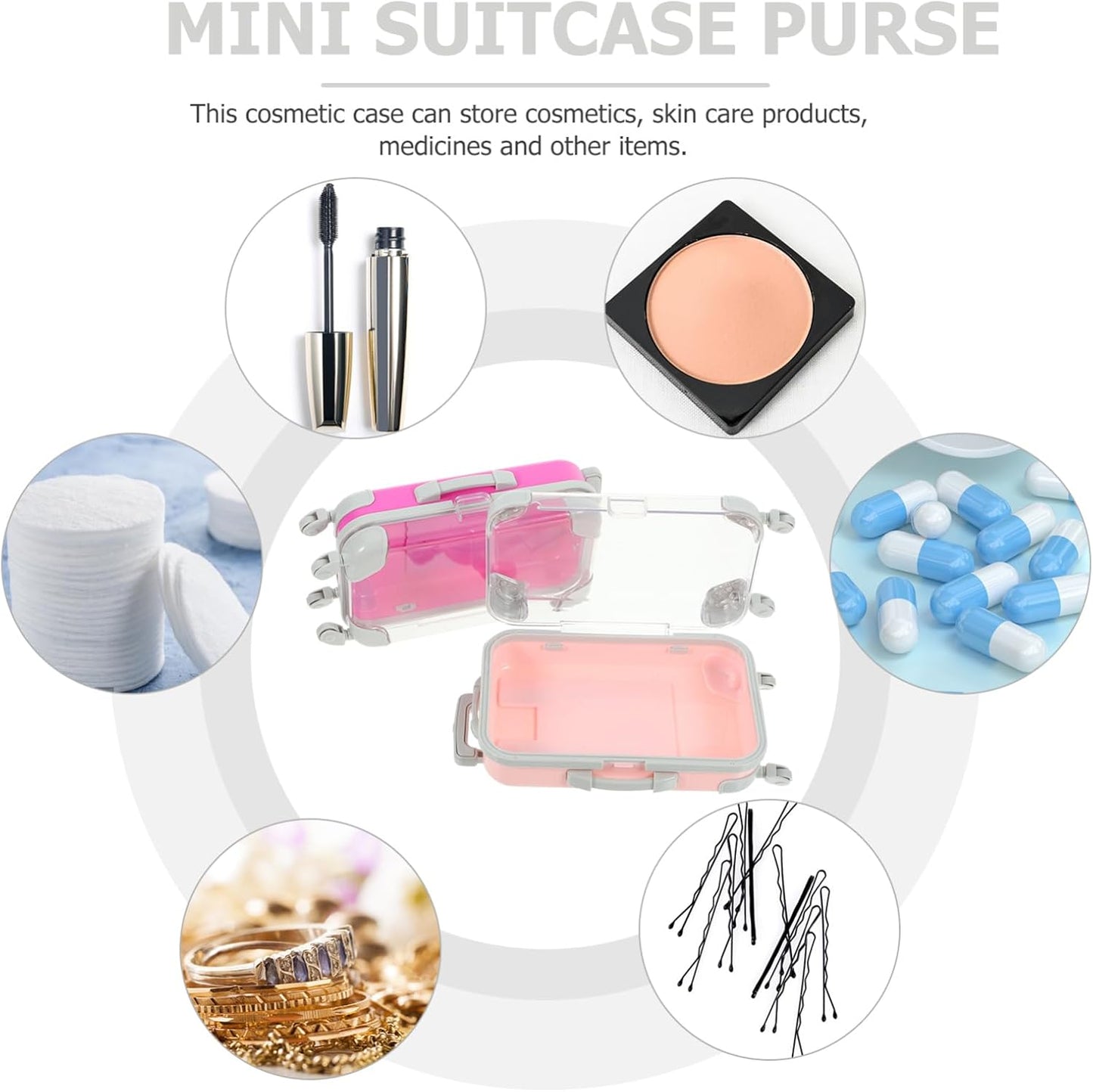 4pcs Simulation Suitcase Makeup Box, Portable False Eyelashes Storage Box, Travel Makeup Carrying Case, Pink & Rose Red, 6.49 x 3.34 x 1.96 Inch-FemmiqueWomen