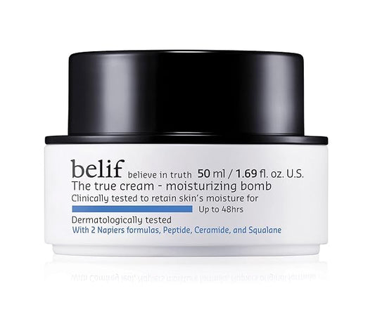 belif Moisturizing Bomb – Daily Ceramide Moisturizer with Peptide & Squalane, 48hr Hydration & Anti-Aging Cream, Milky & Lightweight, Restores Skin Barrier, Korean Skincare, 1.68 fl oz (50ml)-FemmiqueWomen