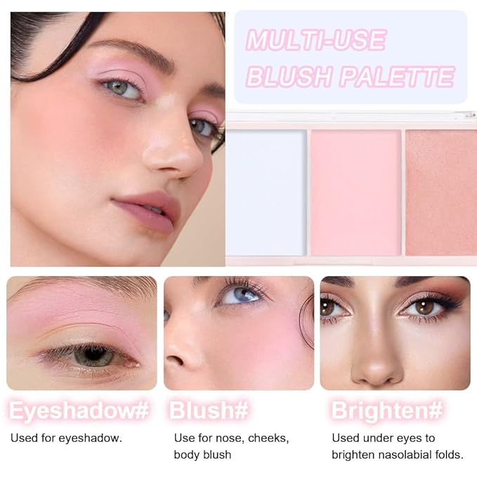 3 IN 1 Brown Nude Face Highlight Bronzer Powder Palette for Face Cheeks Contour Brightening, Buildable Matte Coverage Natural Makeup,Ultra Sculpt Nose Shadow Eyeshadow Primer-Nude-FemmiqueWomen