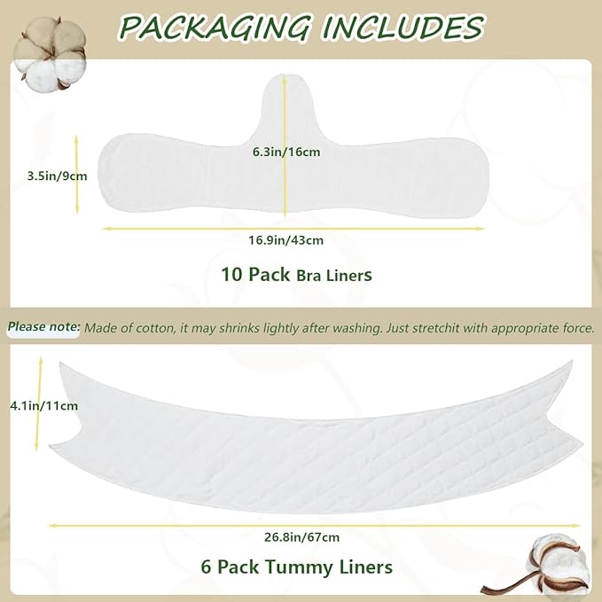 16 Pack Cotton Tummy Liners and Bra Liners Set for Sweat Rash Skin Folds Plus Size Women Sweating Supplies-FemmiqueWomen