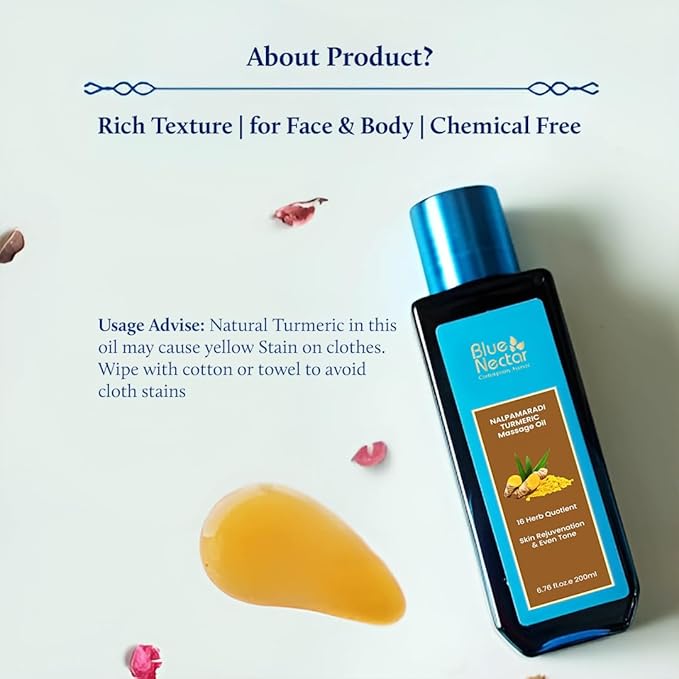 Blue Nectar Nalpamaradi Tailam Skin Radiance Oil with Turmeric | Plant Based Body Oil and Face Oil Infused with Turmeric, Amla and Manjistha (16 Herbs, 3.38 Fl Oz)-FemmiqueWomen