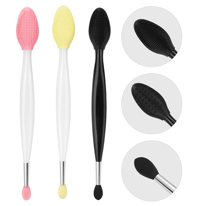 Unaone Lip Scrub Brush - 3 PCS Dual-ended Lip Scrubber Exfoliator and Silicone Lip Brush, 2-in-1 Silicone Lip Scrub Tool Lip Mask Applicator, Gentle Exfoliator & Applicator for Soft-FemmiqueWomen
