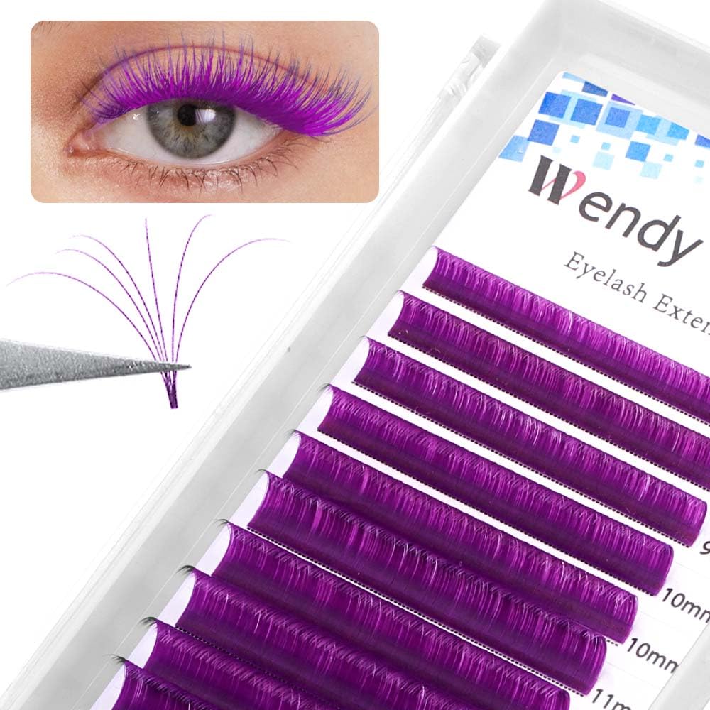 Easy Fan Volume for Lash Artists: Wendy, Handmade Fans for Eyelash Extensions, Self Fanning, Blooming, B-KH, Purple, D-0.07-8-14-FemmiqueWomen