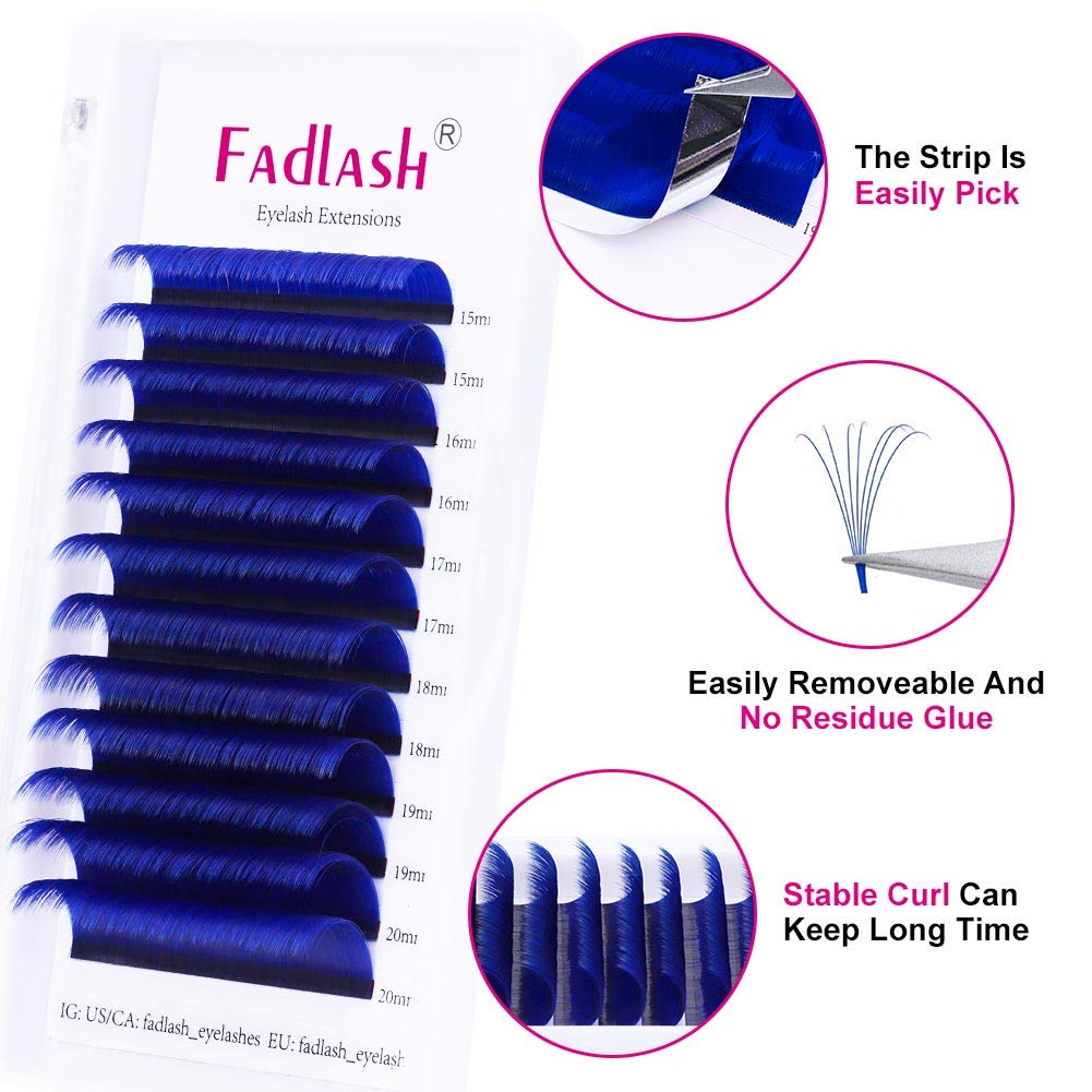 Volume Lash Extensions D Curl 15-20mm Mixed Tray Easy Fan Lashes 0.07mmm Blue Color Mink Self Fanning Eyelash Extensions by FADLASH (Blue 0.07-D, 15~20mm Mix)-FemmiqueWomen