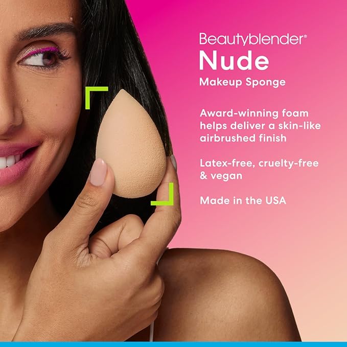 Beautyblender® | Nude Beige Beauty Blender Makeup Sponge, Super-Soft Foam Easily Blends Foundations, Powders & Creams, Made in USA, Reusable, Washable, Streak Free Application, Vegan, Cruelty Free-FemmiqueWomen