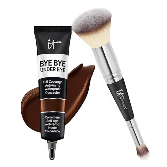 IT Cosmetics Makeup Set - Includes Supersize Bye Bye Under Eye Concealer (45.5 Deep) + Heavenly Luxe Complexion Perfection Concealer Brush (1 fl oz) - with Collagen, Hyaluronic Acid & Antioxidants-FemmiqueWomen