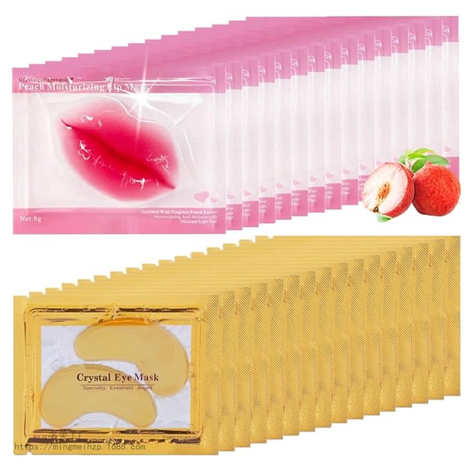 30 Pairs Lip Mask & 24K Gold Gel Eye Masks,Crystal Collagen Eye Patches for Puffy Eyes,Moisture Lip Care Mask Reducing Fine Lines,For Anti-Ageing & Anti Chapped,Effectively Nourishes the Lip&Eye Skin-FemmiqueWomen