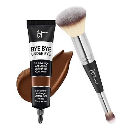 IT Cosmetics Makeup Set - Includes Supersize Bye Bye Under Eye Concealer (44.0 Deep) + Heavenly Luxe Complexion Perfection Concealer Brush (1 fl oz) - with Collagen, Hyaluronic Acid & Antioxidants-FemmiqueWomen