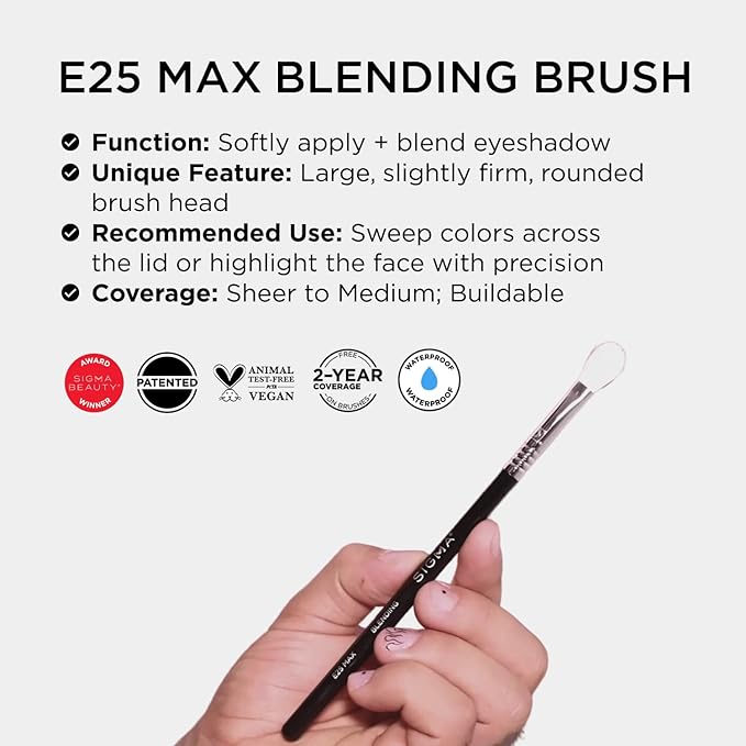 Sigma Beauty Professional E25 Max Eyeshadow Blending Brush – Professional Eyeshadow Brush for Seamless Eyeshadow Blending, Softens Dramatic Edges & Harsh Lines for a Well Blended Effect (1 Brush)-FemmiqueWomen