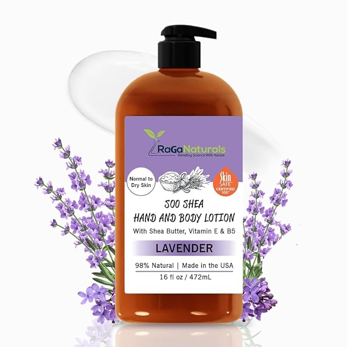 RaGaNaturals Lavender Shea Butter Hand and Body Lotion, 16 Fl Oz - Moisturizing, Plant-Based, Vegan, with Argan, Avocado Oil & Vitamin E-FemmiqueWomen