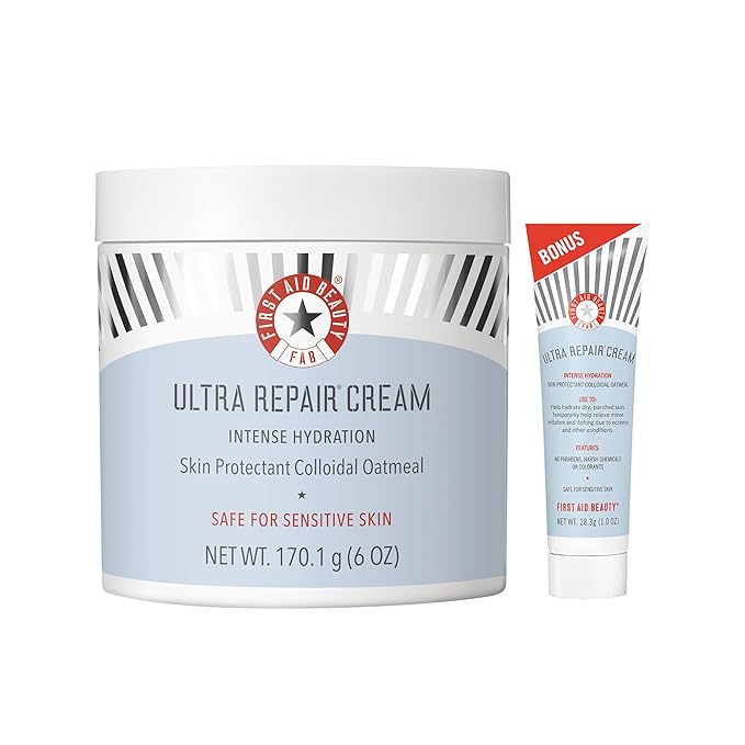 First Aid Beauty - Ultra Repair Cream, Intense Hydration Whipped Colloidal Oatmeal, Clinically Proven to Strengthen Skin Barrier in 7 Days & Helps Relieve Eczema, Luxury Moisturizer, 6 oz + Bonus, 2ct-FemmiqueWomen