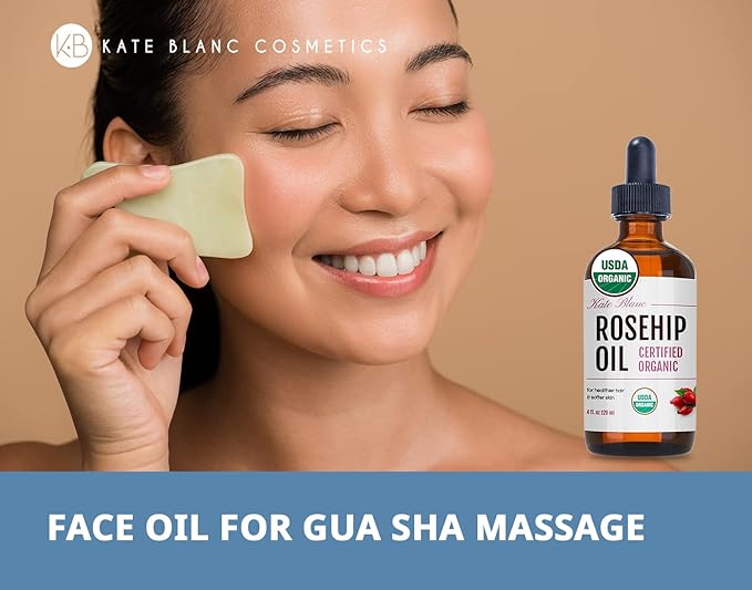 Kate Blanc Cosmetics Rosehip Oil for Face & Skin (4oz, Organic, Pure, Cold Pressed) Rosehip Seed Face Oil for Facial & Gua Sha Massage-FemmiqueWomen