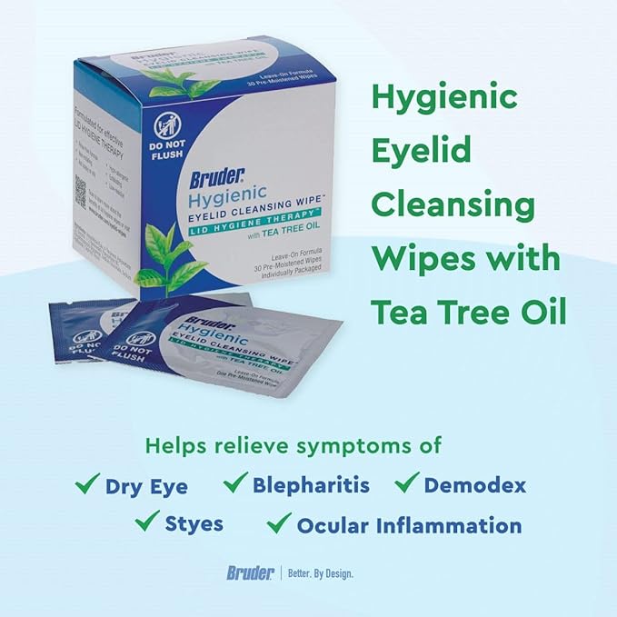 Hygienic Eyelid Cleansing Wipes with Tea Tree Oil l Relief from Demodex l Pre-Moistened, Rinse-Free Exfoliating Wipes Remove Excess Oil and Debris from Eyelids & Lashes l 30 Count Box-FemmiqueWomen