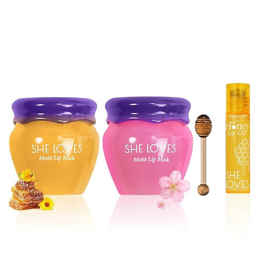 2PCS Lip Mask Overnight, Honey&Sakura Day and Night Repair Sleeping Lip Balm, Fade Lip Lines Bee Balm, Hydrating &Prevention Dry and Crack Lip Scrubs Exfoliator-FemmiqueWomen