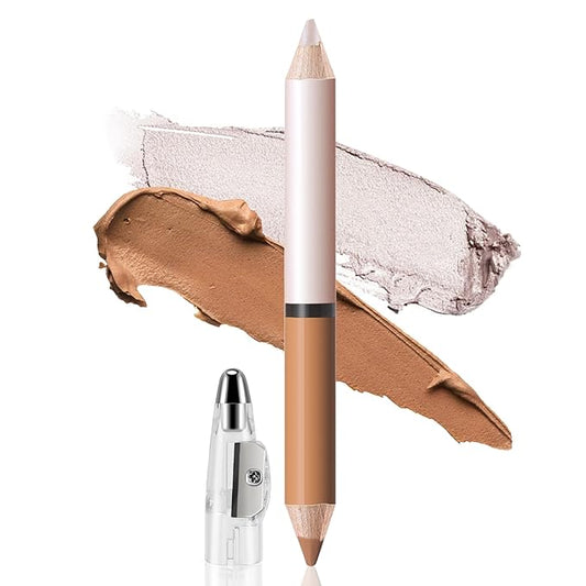 2 in 1 Cream Bronzer and Highlighter Stick,Cream Dual-Ended Highlight Contour Stick,Long Lasting & Waterproof Face Brighten Make up Pen-FemmiqueWomen