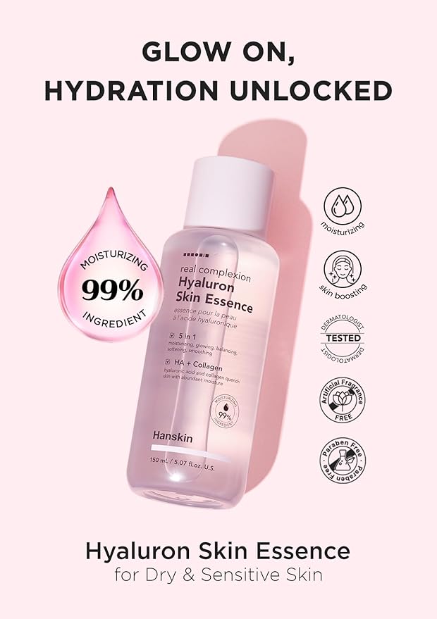 Hanskin Hyaluron Skin Essence, Hydrating Facial Astringent Toner for Dry, Dull, Sensitive Skin - Hyaluronic Acid Collagen Moisturizing Purifying Paraben-Free Korean Skincare [5.07 fl. oz.]-FemmiqueWomen