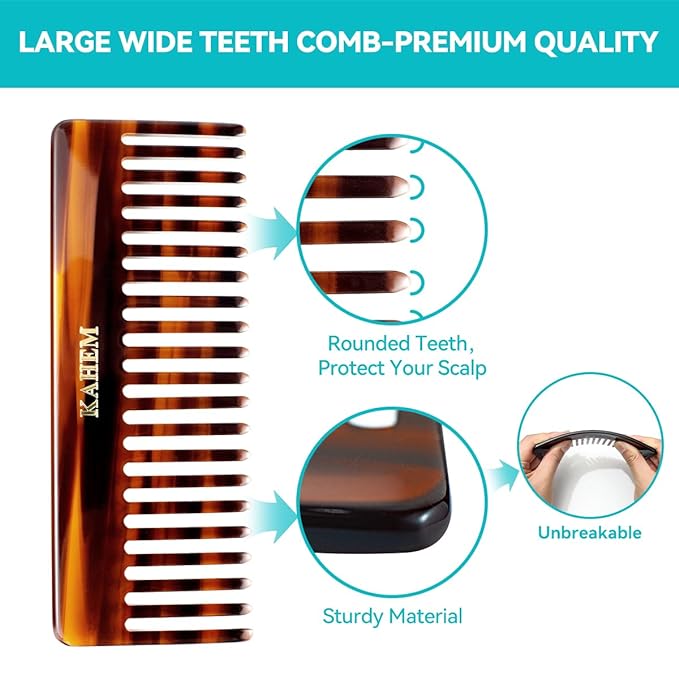 2-Piece Set Handcrafted Acetate Wide Tooth Combs - 6.29" Premium Detangler for Women, Men & Kids, Ideal for Curly, Long & Short Hair - Professional Quality for Wet/Dry Use-FemmiqueWomen