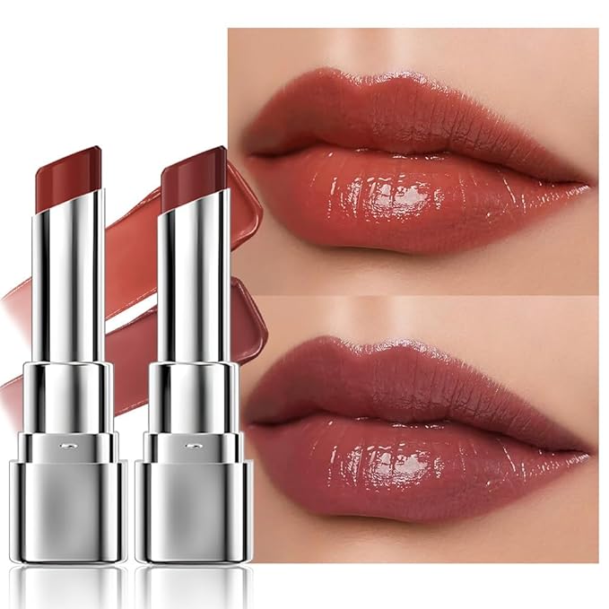 2Pcs Tinted Lip Balm Moisturizing Lipstick – Warm Orange Brown & Deep Rose Color Bean Paste Sheer Hydrating Lip Color for Dry Lips Nourishing Lip Balm for All Women with a Subtle Natural Scent-FemmiqueWomen