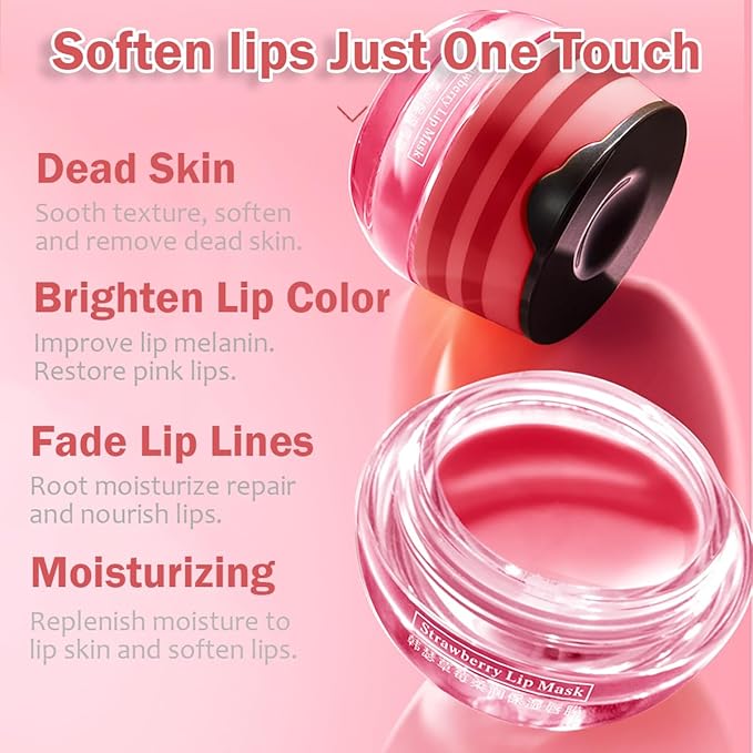 2PCS Strawberry & Honey Lip Balm, Hydrating Lip Propolis Sleeping Lip Mask, Moisturizing & Prevention Dry and Cracked Lip Scrubs Exfoliator, Lip Repair Nourishes the Lip Skin-FemmiqueWomen