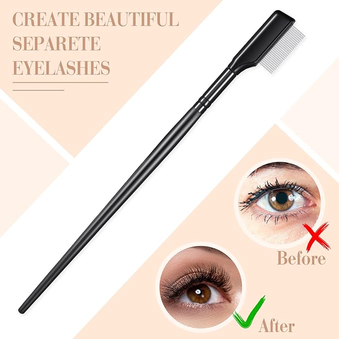 Skyley 4 Pieces Eyebrow Brush Eyelash Separator Brow Comb and Lash Spoolie Professional Eye Makeup Tools Metal Folding Lash Comb Black Double Head Eyelash Brush-FemmiqueWomen