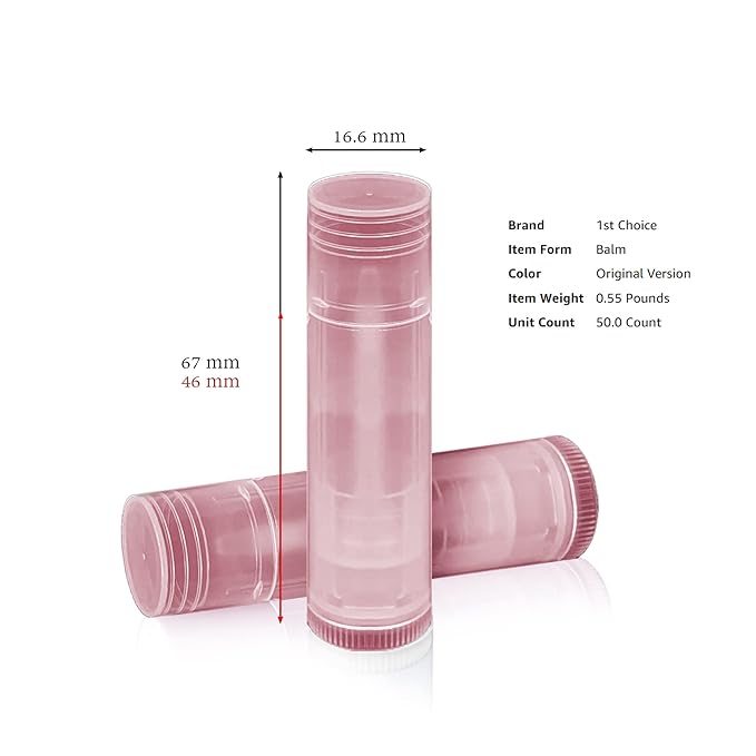1st Choice 50 Lip Balm Empty Container Tubes 3/16 Oz (5.5ml), Natural Pink Color-FemmiqueWomen