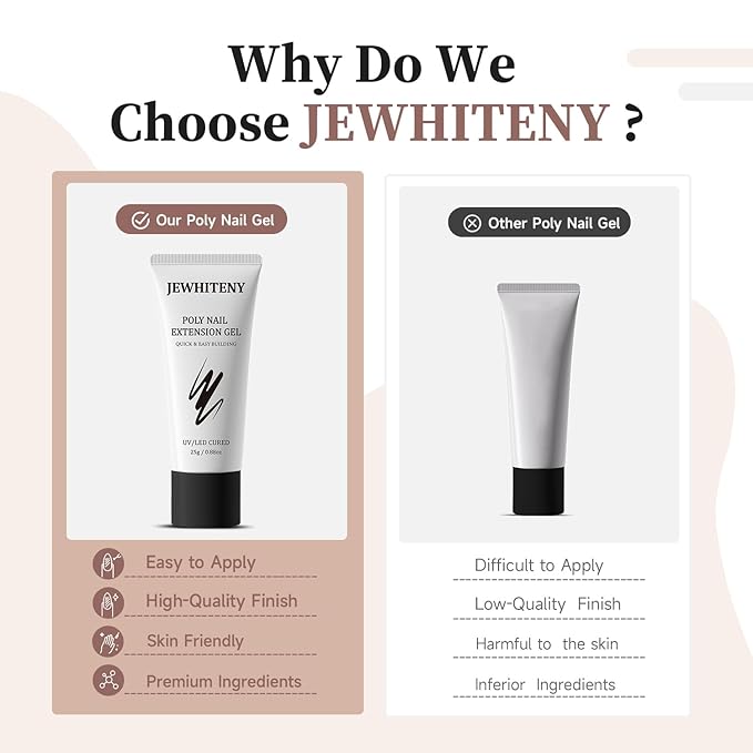 JEWHITENY Poly Nail Gel Set Clear Nude Brown Neutral Classic Color Base and Top Coat Slip Solution Poly Extension Gel With Acrylic Nail Builder Need U V Lamp Curing-FemmiqueWomen