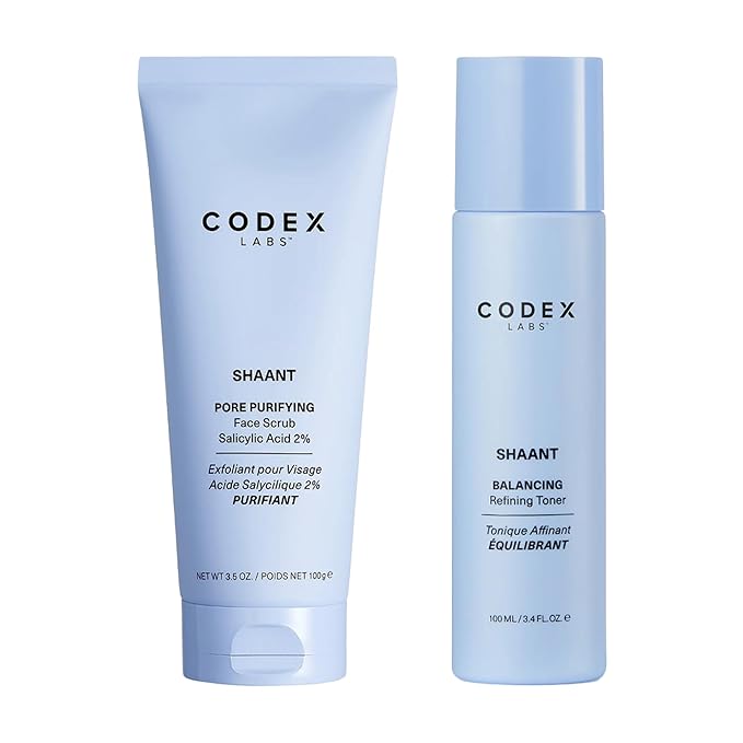 Codex Labs Shaant Deep Cleanse & Tone Kit, Pore Purifying Scrub (100g) & Refining Toner (100ml) - Oil Control & Pore Minimizer - for Acne Prone Skin - with 2% Salicylic Acid, 2% Gluconolactone (PHA)-FemmiqueWomen