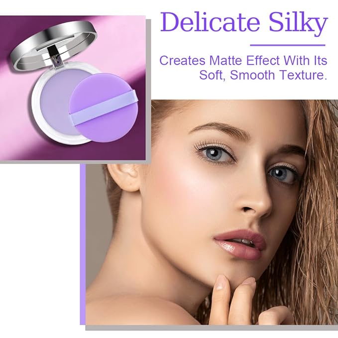 2PCS Oil Control Face Pressed Powder，zxbaers Chillab Lavender Matte Powder，Matte Smooth Setting Powder Makeup, Waterproof Long Lasting Finishing Powder, Flawless Lightweight Face Cosmetics-FemmiqueWomen