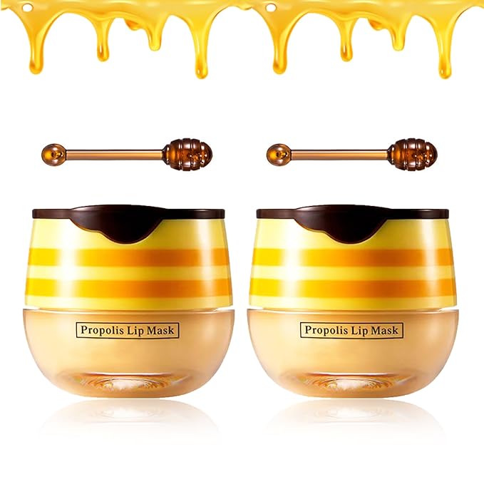 2PCS Bee Lip Balm Honey Pot Honey Lip Balm Sleeping Lip Mask Silky Hydrating Bee Lip Balm Lip Mask Overnight Lip Care Products-FemmiqueWomen