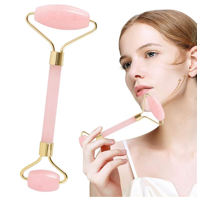 Jade Roller,Rose Quartz Roller for Face,Jade Skincare Tool,Jade Facial Roller,Eye Roller Anti Aging Jade Massager Roller Slimming Healing Chakra Tool A-Rose Quartz (Golden)-FemmiqueWomen