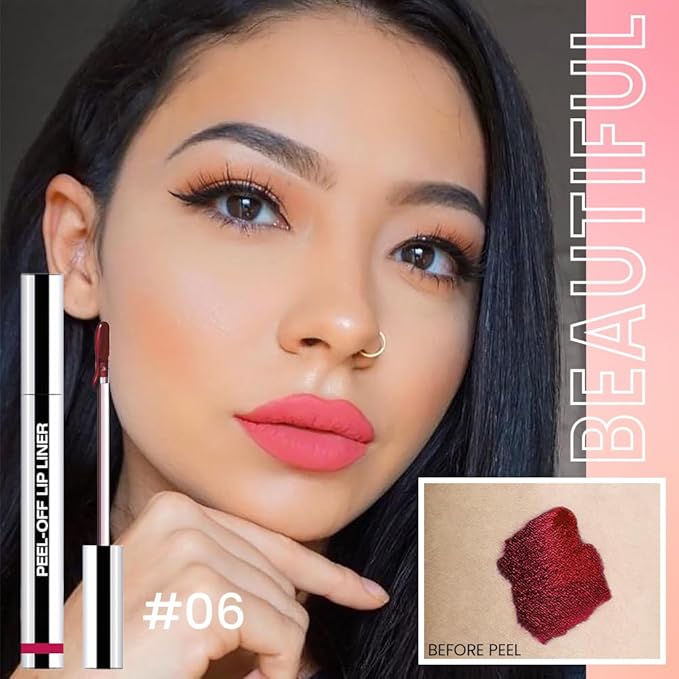 2 Pcs Matte Liquid Lip Stain Peel Off Lip Liner, Long Lasting Lip Tattoo, Waterproof & Transfer-Proof Lip Liner Peel Off Lip Gloss for All Skin Types. 0.12 fl oz #00+#06-FemmiqueWomen