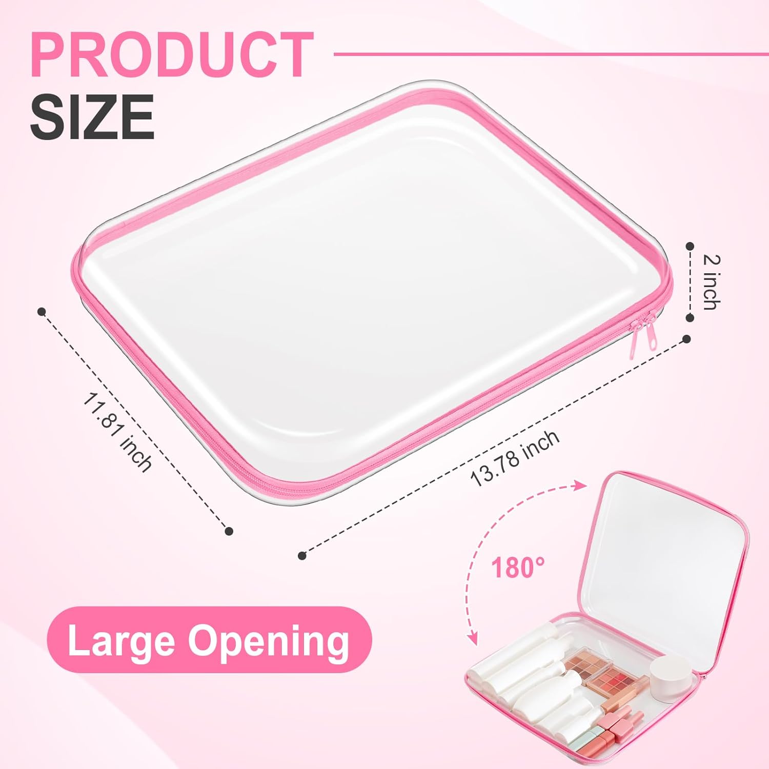 Hoolerry 3 Pcs Clear Hard Zipper Case Plastic Pouch Transparent Hard Case Clear Makeup Bag Portable Travel Organizer Bin for Cosmetics, Building Blocks, Puzzles(Pink,L)-FemmiqueWomen
