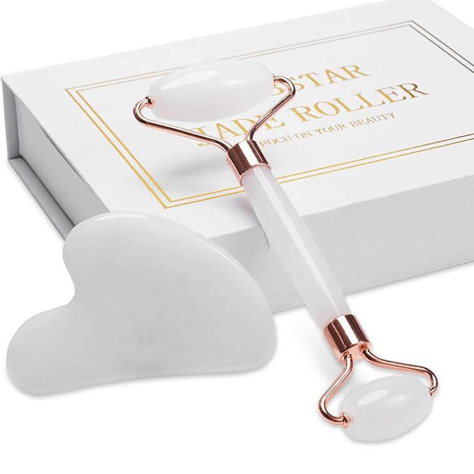 Jade Roller for Face, Facial Roller Massager Skin Care Tool, Gua Sha Facial Tools for Face, Neck, Eyes, Reduce Puffiness of The Skin - White-FemmiqueWomen