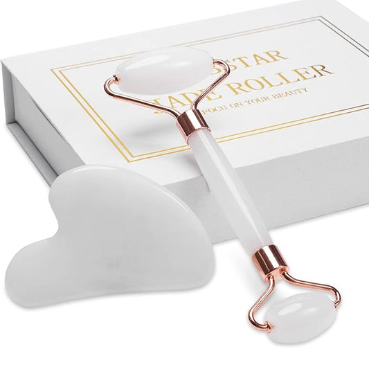 Jade Roller for Face, Facial Roller Massager Skin Care Tool, Gua Sha Facial Tools for Face, Neck, Eyes, Reduce Puffiness of The Skin - White-FemmiqueWomen