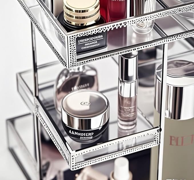 Hersoo 360 Degree Rotation Cosmetic Organizer -Premium Makeup Storage with Spin Base,Antique Countertop Cosmetic Storage,Large Capacity,Beauty Display for Countertop,Vanity or Bathroom (silver)-FemmiqueWomen