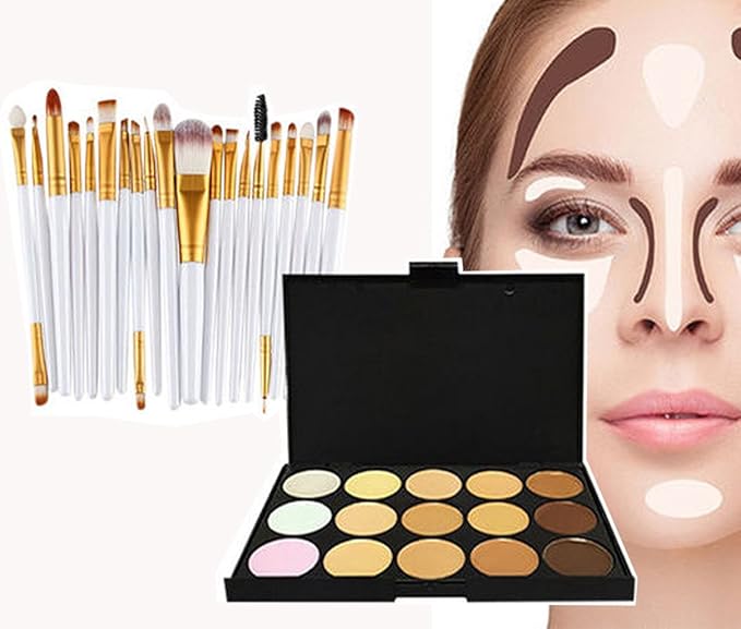20pc White Eye And 15pc Contour Pallet Eye Makeup Brush Set-FemmiqueWomen