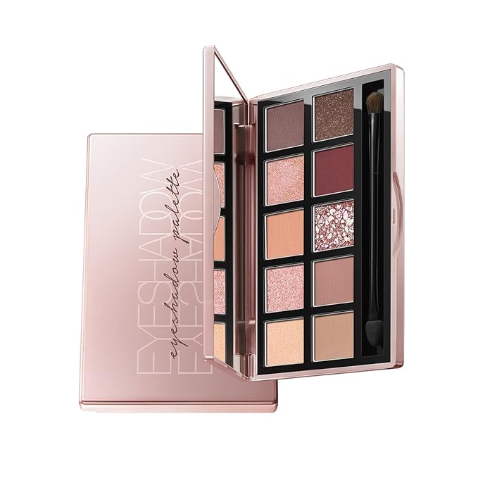 10 Color Eyeshadow Palette, Matte, Shimmer, Glitter Pigment Eye Shadow Makeup Pallete, Neutral Nudes Sunny Orange Eye Makeup Palette with Brush & Mirror, 01.Sunset-FemmiqueWomen