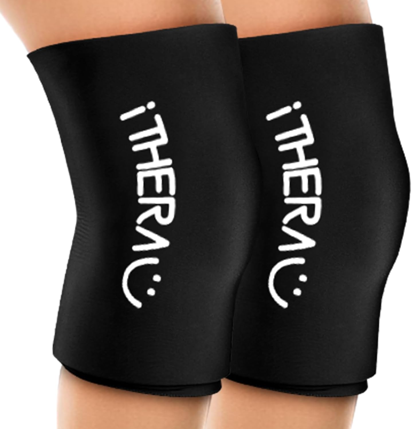 iTHERAU Knee Ice Pack Wrap 2 Pack, Reusable Gel Cold Pack with Cold/Hot Therapy,Cold Compression Sleeve for Elbow, Knee, Calf & Ankle for Pain Relief, Swelling, Surgery, Sports Injuries -Black, L-FemmiqueWomen
