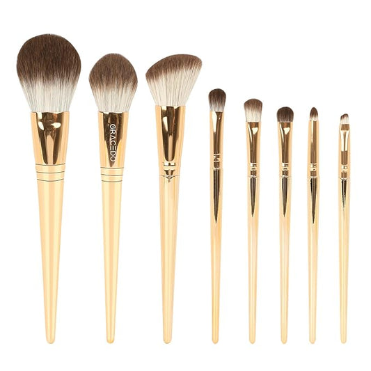 8pcs Gold Makeup Brush Set for All Skill Levels Easy Clean Soft Lint Free Brushes Travel Friendly Kit Foundation Powder Eyeshadow Blush Contour-FemmiqueWomen
