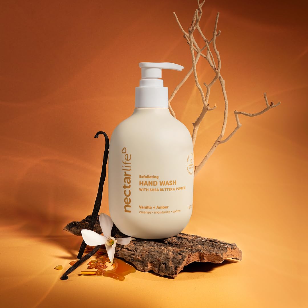 Nectar Life Exfoliating & Moisturizing Hand Wash, Volcanic Pumice for Hand Scrub, Shea Butter Softens Hands, Clean Vegan Ingredients, Vanilla Scent-FemmiqueWomen