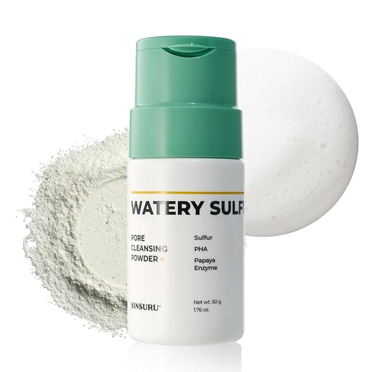 Watery Sulfur Pore Cleansing Powder, Korean Enzyme & Rice Powder & PHA Face Wash for Blackhead Removal, Sensitive and Acne-Prone Skin, Radiant Glow, Bumpy skin (1.76 oz / 50g)-FemmiqueWomen