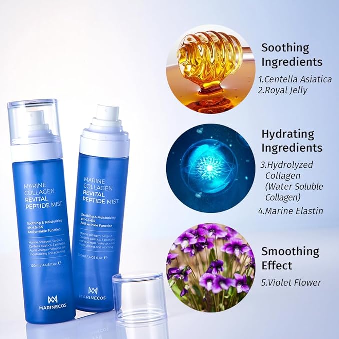 Marine Collagen Revital Peptide Mist 120ml ㅣ Fine Facial Spray for Hydration Soothing Glow ㅣ Daily Moisture Mist with Centella and Peptides-FemmiqueWomen