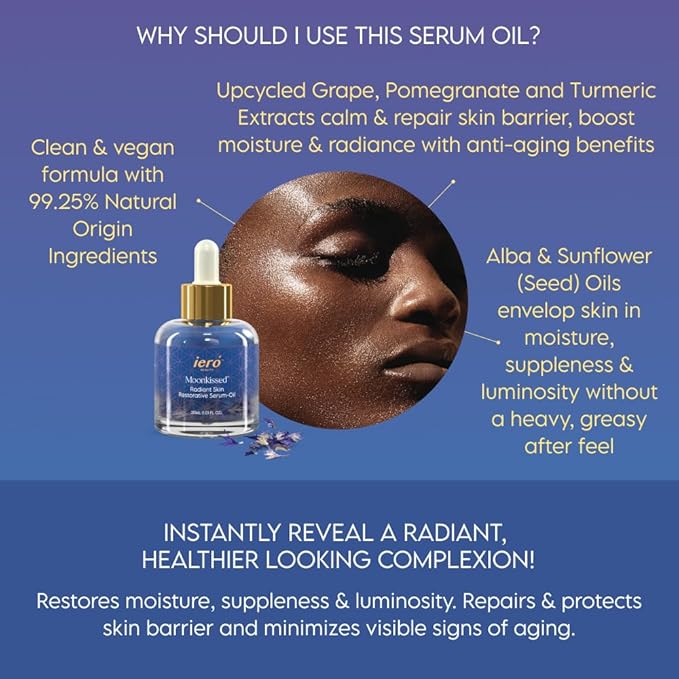 ieró Beauty Moonkissed Radiant Skincare Restorative Serum Oil | Face Moisturizer | Hydrating Face Oil | Anti Aging | Restore Suppleness | All Skin Types | Paraben & Silicone Free, 1 FL OZ/30ML-FemmiqueWomen