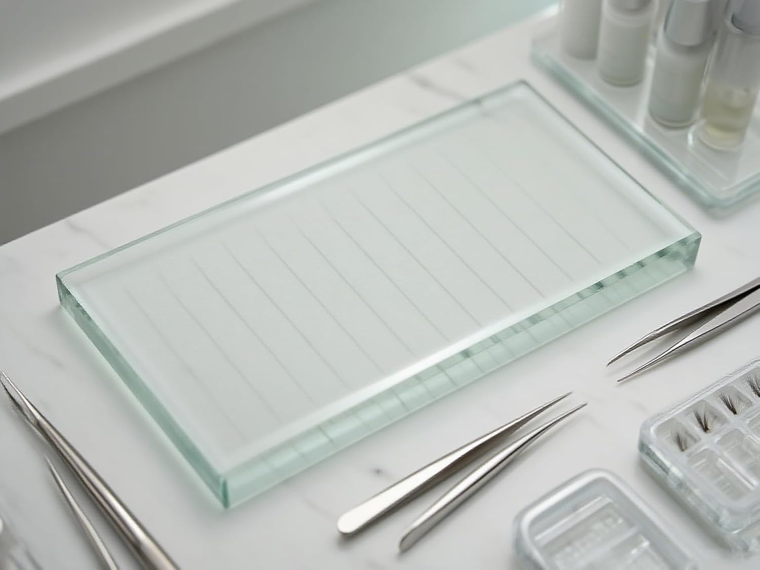 Crystal Tray Glass Eye Lash Stand Pallet Holder for Eyelash Extensions 4.5X2.5X0.4 Inch 1PC-FemmiqueWomen