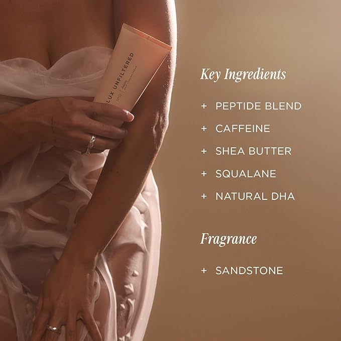 '+ Lux Unfiltered N°32 Body Sculpting Gradual Tanning Lotion - Self Tanner Firming Body Lotion with Peptides and Caffeine - Firms & Tones Skin - Vegan & Cruelty-Free Sunless Tanner - Sandstone-FemmiqueWomen